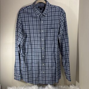Lands' End Men's Casual Blue/White Plaid Tall Shirt